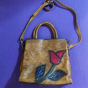 La Poet brown real leather bag with rose detail